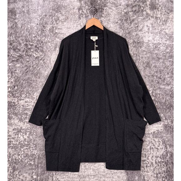 New Pact Airplane Cardigan XS / Small Womens Charcoal Gray Open Front - Picture 1 of 8